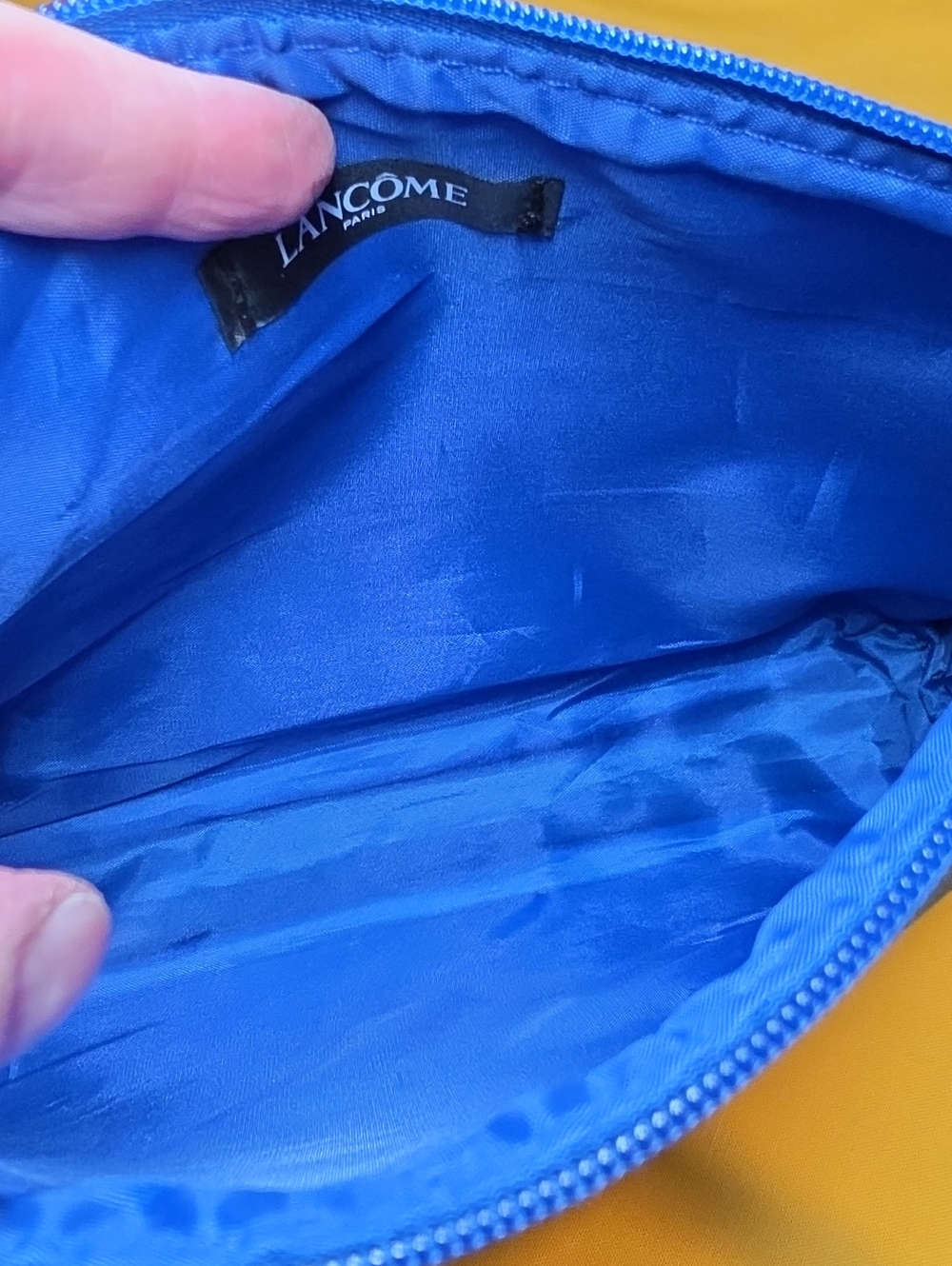 NWOT Lancôme Royal Blue Faux Suede Cosmetic Bag Wristlet Pouch Clutch